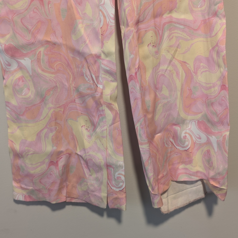 Zara Retro Womens Flare Pants With Flowers & Split Bottom Size Medium New No Tag - Picture 4 of 16